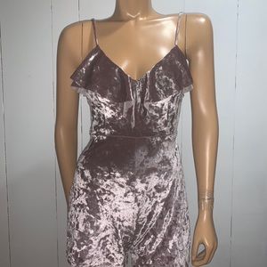 Dusty rose crushed velvet romper